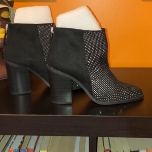 Madden Girl Black and Silver Ankle Booties with Chunky Heel